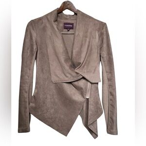 VIGOSS Shark Bite Zipper Jacket Faux Suede Tan Women’s Size Small.